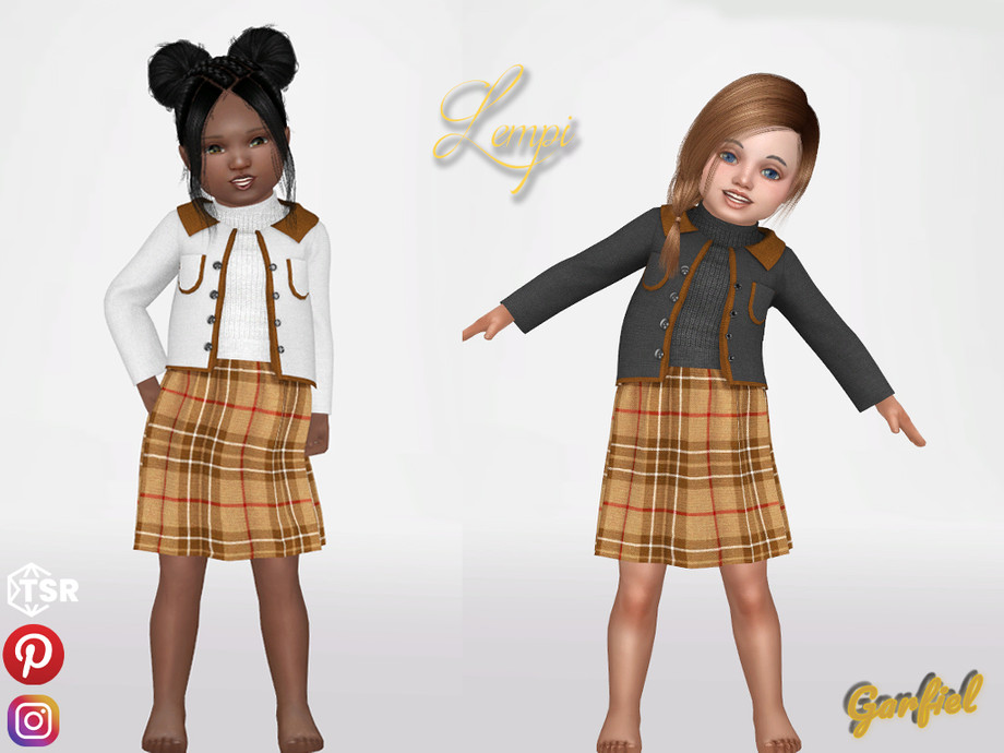 The Sims Resource - Lempi - Plaid skirt, sweater and two-tone cardigan