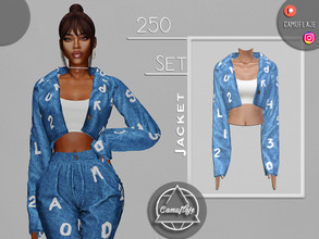 Sims 4 — SET 250 - Denim Letter Jacket by Camuflaje — Fashion trendy set that includes a denim jacket & jeans ** Part