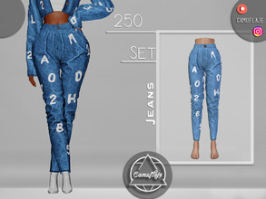 Sims 4 — SET 250 - Denim Letter Jeans by Camuflaje — Fashion trendy set that includes a denim jacket & jeans ** Part