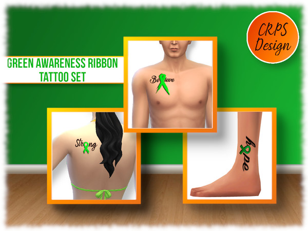 Sims 4 — Green Awareness Ribbon tattoo set by Stephanie_Mey1991 — Green awareness ribbon tattoo set for man and woman.