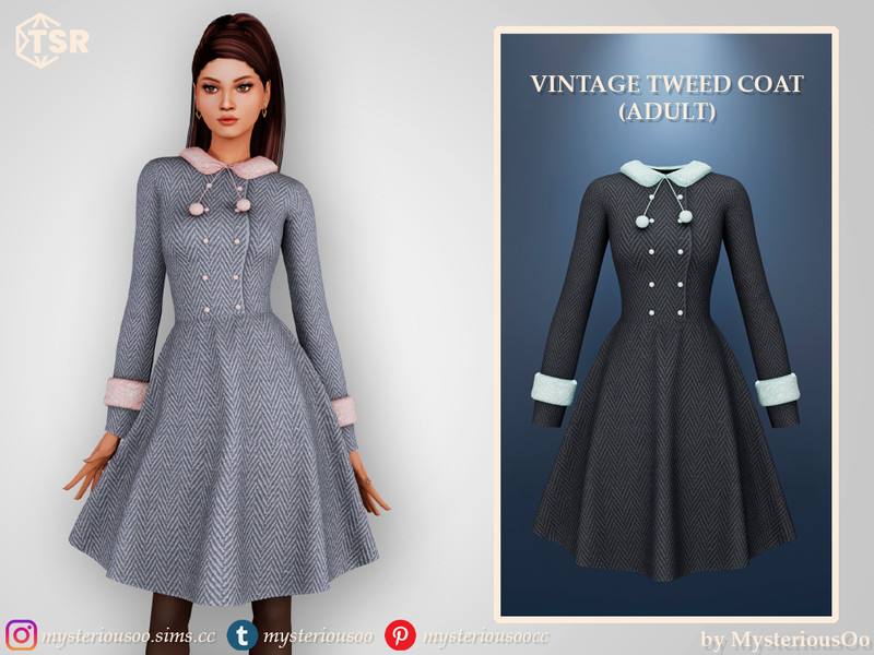 Sims 4 The Sims Resource | Vintage tweed coat Adult by TSR Creator