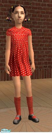 Sims 2 — Red Dotted Dress by PhantasyGurl — A red dotted dress with knee high socks!