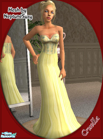 Sims 2 — am_harvestball5 by Cruella — Yellow Teen Harvest gown, strapeless embroidered bodice with full gathered skirt.