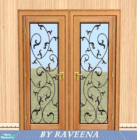 Sims 2 — Wrought Iron Door 5_B by Raveena — Part of the 'Designer Door Series 5' set. You need BitzyBus's mesh file for