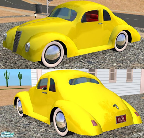 Sims 2 — 1940 Viking Coupe - Yellow Recolor by Dr Pixel — Hot rod version with new hubcaps, bumpers removed, and a bright