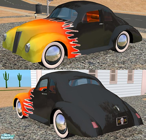 Sims 2 — 1940 Viking Coupe - Flames Recolor by Dr Pixel — A hot rod version of the coupe, with flamed paint job, new