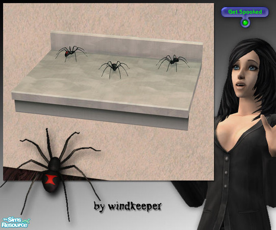 Sims 2 — Small spider by Windkeeper — Decorative Black Widow spider with new interaction. Direct your sims to "Get