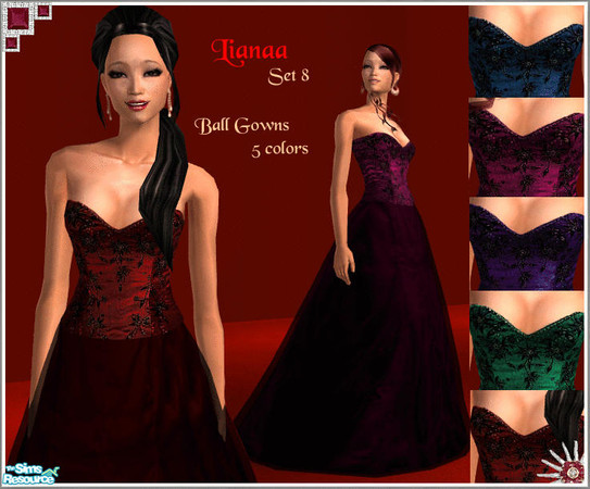 Sims 2 — Set 8 Ball Gowns by Lianaa — Set 8 Ball Gowns in 5 colors