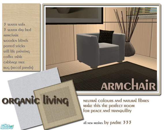 Sims 2 — Organic Livingroom - Armchair by Padre — A smooth, contemporary livingroom with neutral colours and natural