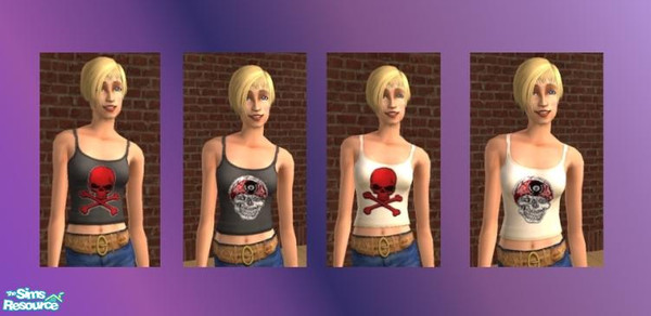 Sims 2 — White & Black Biker Tanks Set 1 by sweetokie80 — 4 Biker tanks with skulls for your sims who like to live a