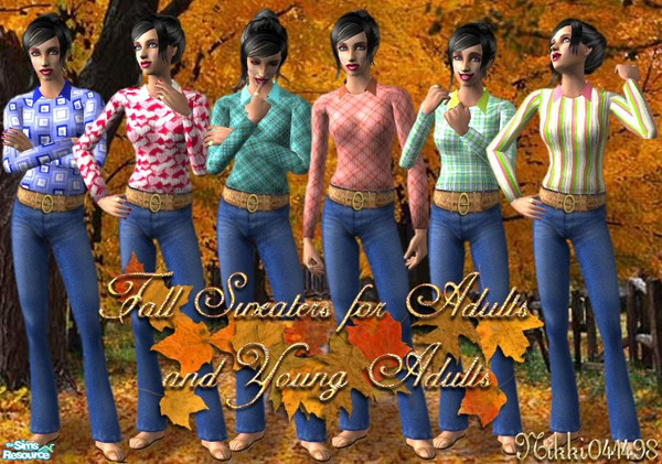 Sims 2 — Fall Sweaters for Adults by Nikki041498 — Bright, casual, and comfy sweaters for fall. For Adults, but will show
