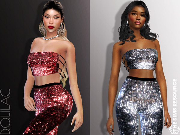 The Sims Resource - Strapless Sequin Crop Top [SET] DO827