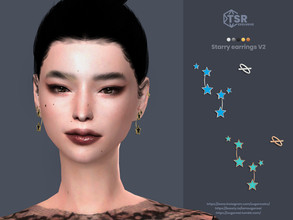 Sims 4 — Starry earrings V2 by sugar_owl — Female earrings with piercing, decorated with colorful stars. 10 swatches.