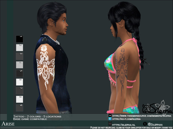 Sims 4 — Arise by Silerna — - Base game compatible - Tattoo - teen to elder - all genders - 5 locations - 2 colors -