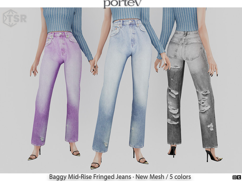 The Sims Resource - Baggy Mid-Rise Fringed Jeans