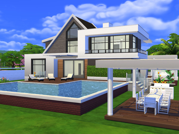Sims 4 — Modern Villa III by gabi892 — Large modern family house on two floors. First floor : Kitchen, Dining room,