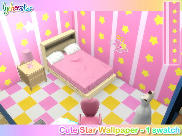 Sims 4 — Cute Star Wallpaper by lycheestar1 — Cute star wallpaper with stripes 1 swatch