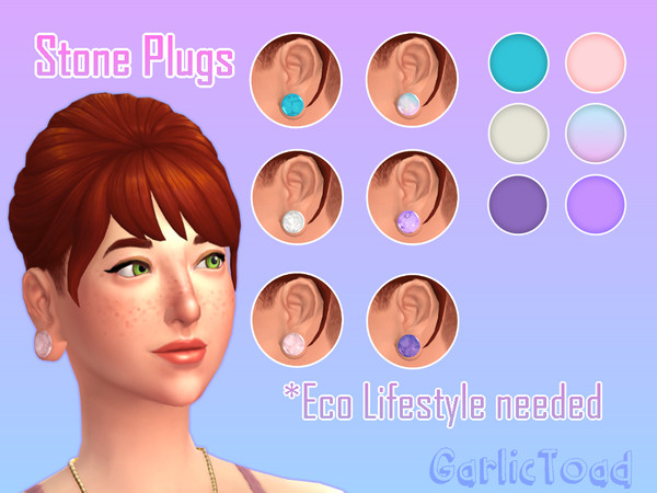 Sims 4 — Stone Plugs by GarlicToad — Stone plugs in 6 swatches. Eco Lifestyle needed! Stones: - Turquoise Stone - Opal -