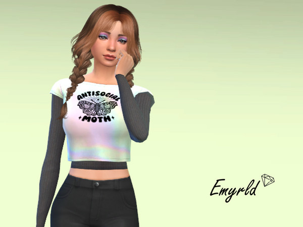 The Sims Resource - AntiSocial Moth Holo Layered Crop Top