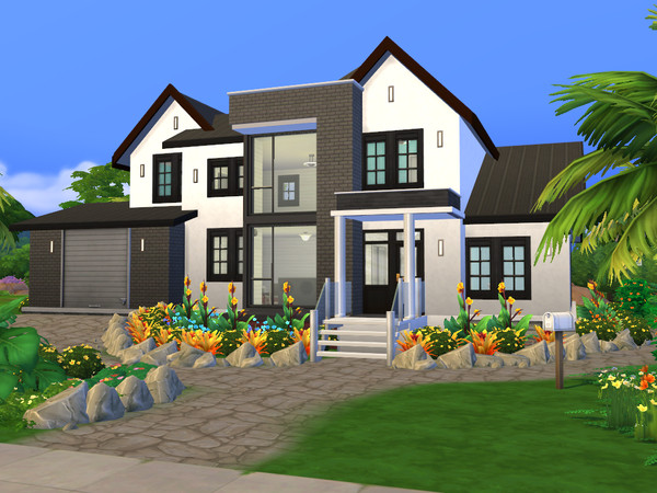 Sims 4 — White Villa by gabi892 — Large modern family house on two floors. First floor : Kitchen, Dining room, Living
