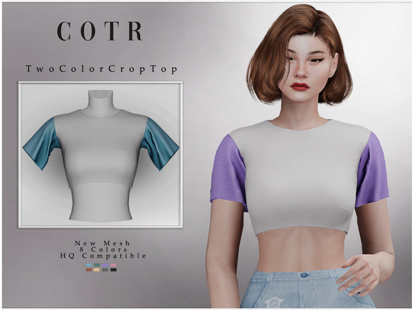 Sims 4 — Two Color Crop Top T-412 by ChordoftheRings — - 8 Colors - New Mesh (All LODs) - All Texture Maps - HQ