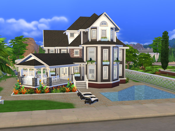 Sims 4 — Villa Mimi by gabi892 — Large modern family house on 3 floors. First floor : Kitchen and Dining room with Bar,