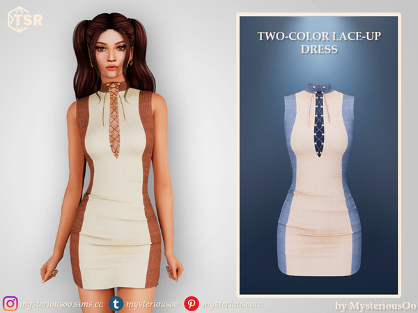 Sims 4 — Two-color lace-up dress by MysteriousOo — Two-color lace-up dress in 9 colors