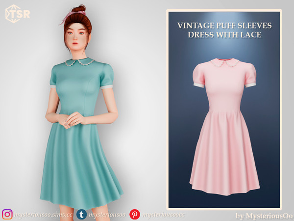 Sims 4 — Vintage puff sleeve dress with lace by MysteriousOo — Vintage puff sleeve dress with lace in 9 colors