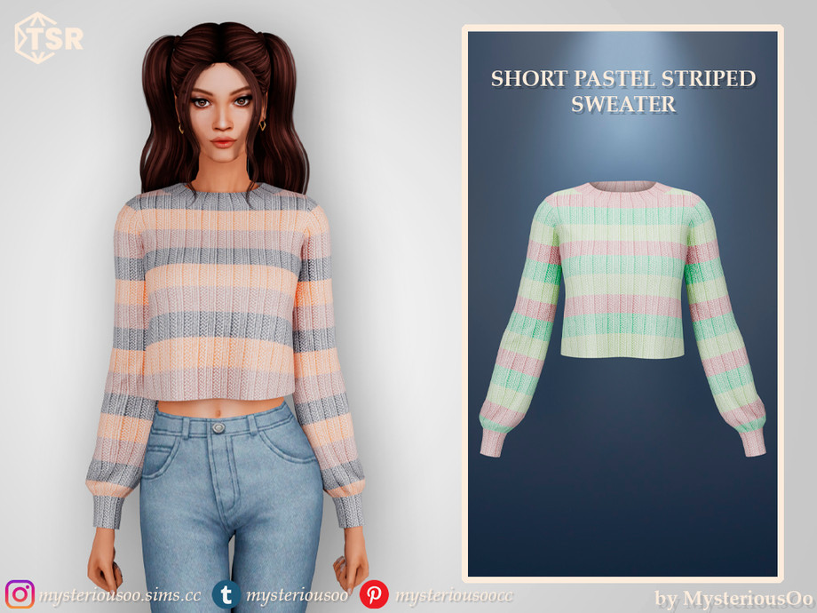 The Sims Resource - Short pastel striped sweater