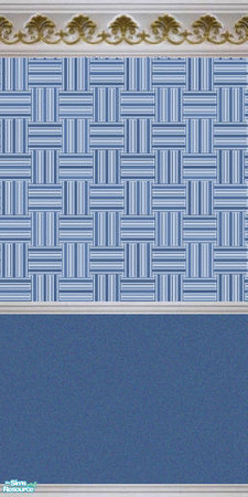 Sims 2 — NK Blue Weave LR - Wall 3 by MoMama — A textured blue base with a blue weave top. Featuring crown molding with