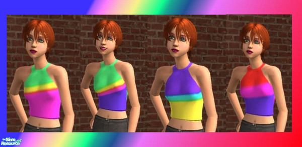 Sims 2 — Rainbow Halters  by sweetokie80 — 4 Rainbow halters for your teen that dares to be different and bold. 