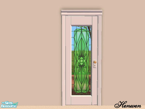 Sims 2 — Chiclettina Glass Clear Green by Henwen — Maxis door with a new glass insert in a green.