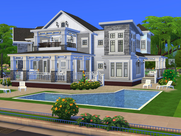 Sims 4 — Villa Maya by gabi892 — Large family house on two floors. First floor : Kitchen, Dining room, Living room with