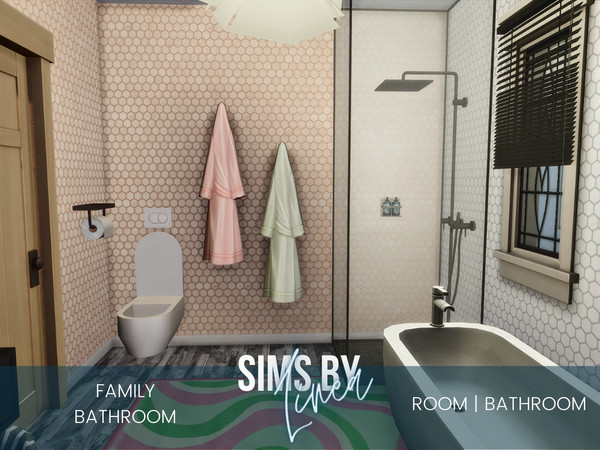 Sims 4 — Family Bathroom by SIMSBYLINEA — Modern elegance meets family chaos that tries to be contained by throwing all