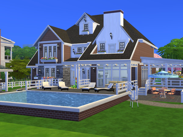 Sims 4 — Villa Mia by gabi892 — Large family house on two floors. First floor : Kitchen and Dining room with Fireplace,