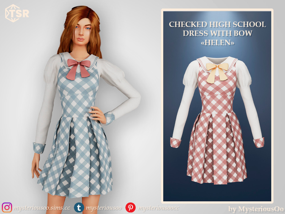The Sims Resource - Checked high school dress with bow 