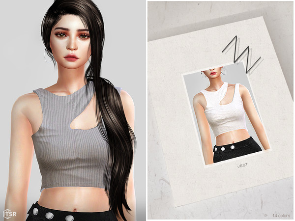Sims 4 — VEST by ZNsims — The design details are: off-the-shoulder, short, special cut. 14 colors. 