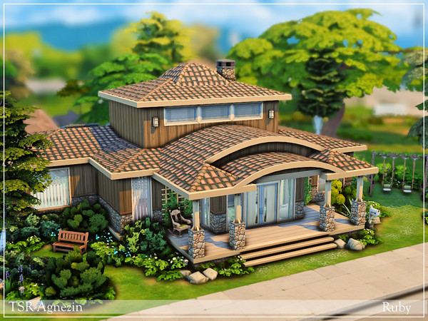 Sims 4 — Ruby by Agnezin — A cozy house for a family with children. It has three bedrooms, three bathrooms, a home spa, a