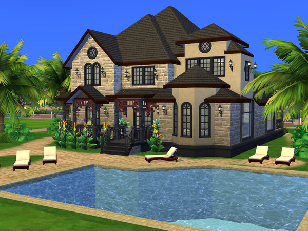 Sims 4 — Summer Villa by gabi892 — Large family house on two floors. First floor : Kitchen, Dining room with bar, Living