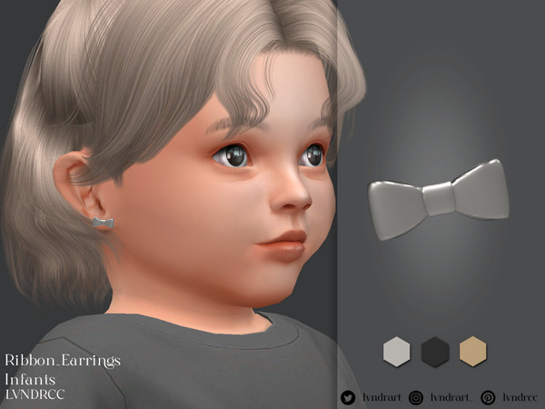Sims 4 — Ribbon Earrings [Infants] by LVNDRCC — Small, elegant metal stud earrings in shape of the ribbon, in soft,