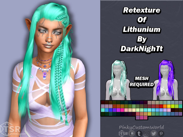 Sims 4 — Recolor of DarkNighTt's Lithunium hair by PinkyCustomWorld — Beautiful long, messy alpha hairstyle in a half