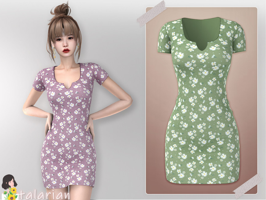 The Sims Resource Ximena Short dress with daisy print