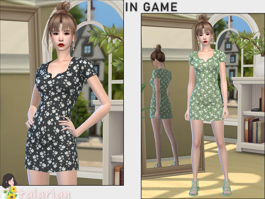 The Sims Resource - Ximena Short dress with daisy print