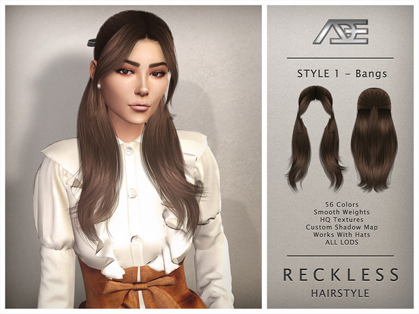 The Sims Resource - Reckless - Style 1 with Bangs (Hairstyle)