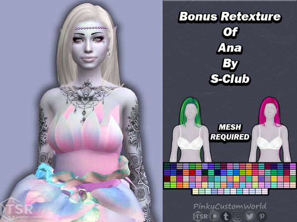 Sims 4 — Bonus Retexture of Ana hair by S-Club by PinkyCustomWorld — Cute waist long alpha hairstyle, originally made by