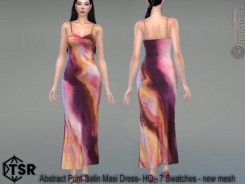 Harmonia's Abstract Print Satin Maxi Dress