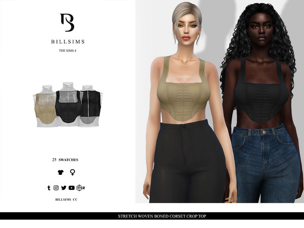 The Sims Resource - Stretch Woven Boned Corset Crop Top