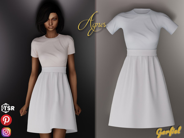 Sims 4 — Agnes - Daily dress in light pastel colors by Garfiel — Simple daily dress with folds, white skirt and top in
