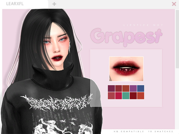 Sims 4 — Grapest Lipstick N07 by Learxfl — - 10 swatches - HQ / BGC Compatible - Female - Teen - Elder - Makeup Category
