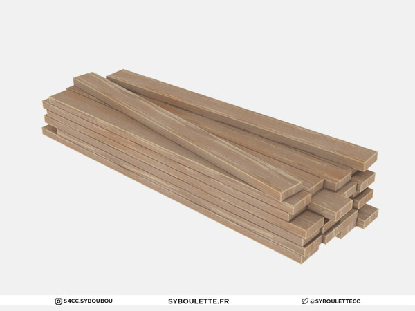 Sims 4 — In construction - Planks pile by Syboubou — Pile of raw wooden planks.